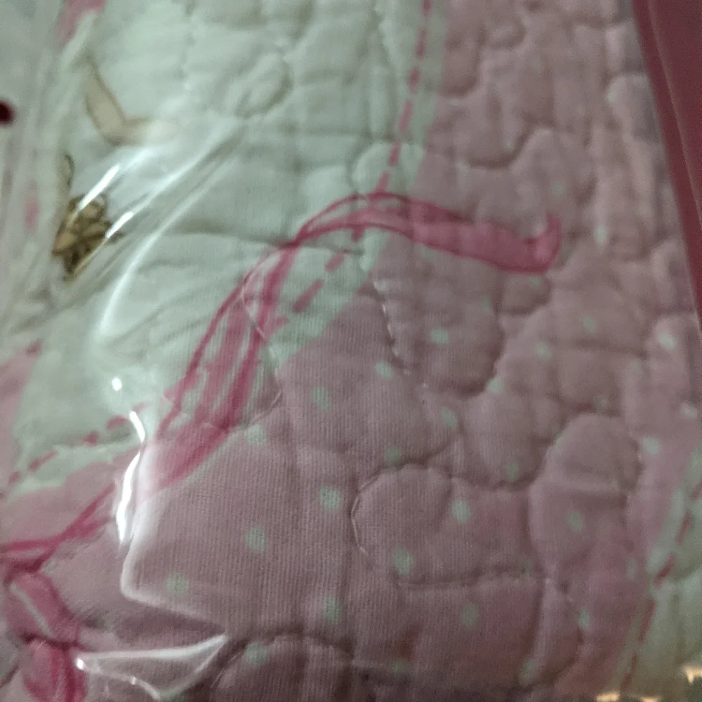 Ballerina Pink Bow Ribbon White Full/Queen Quilt Only by Charles Street.
